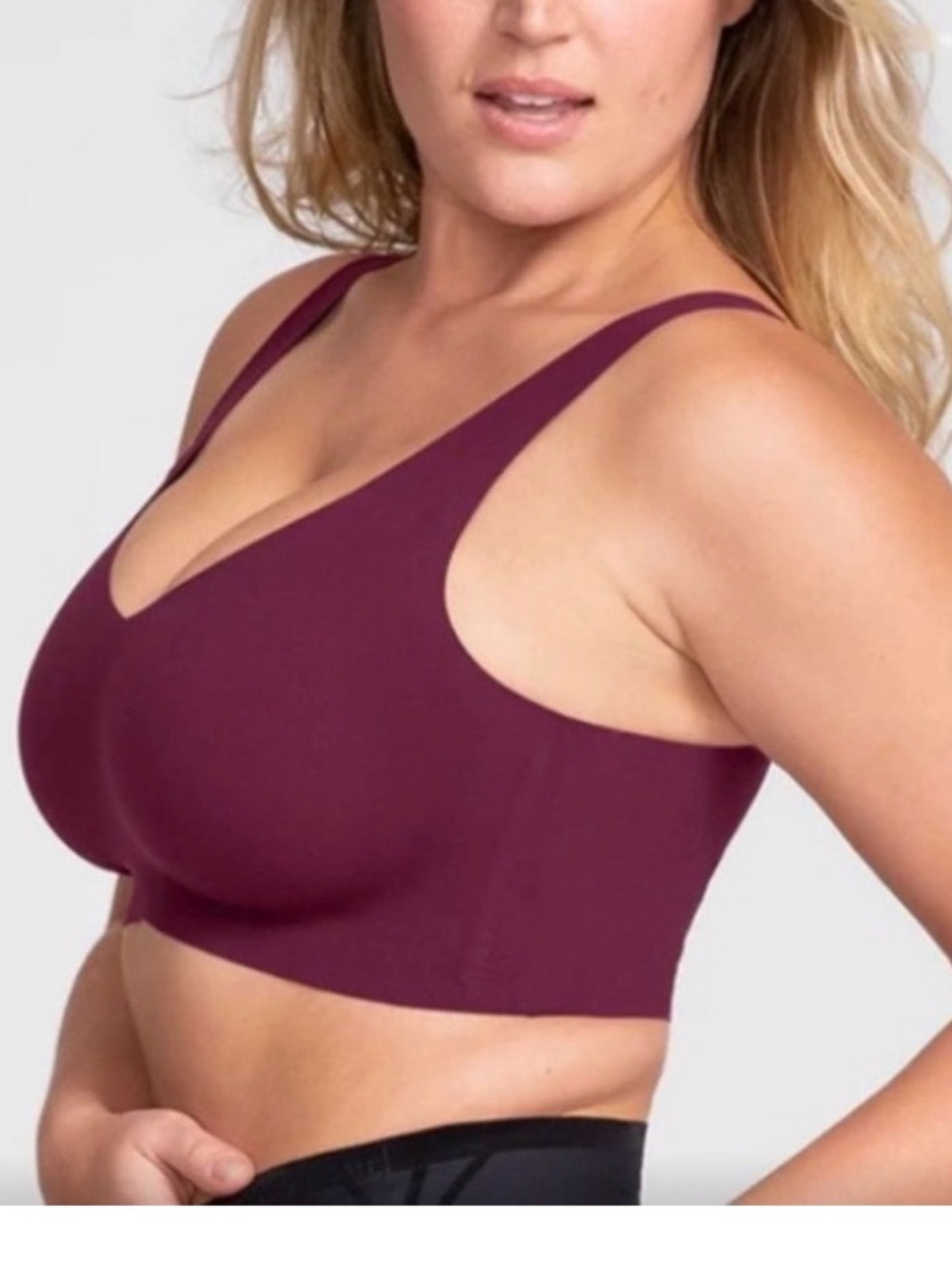 HONEYLOVE V-Neck Lift-Wear Bra Wirefree Smooth T-shirt Bra Fig Purple Comfy XL